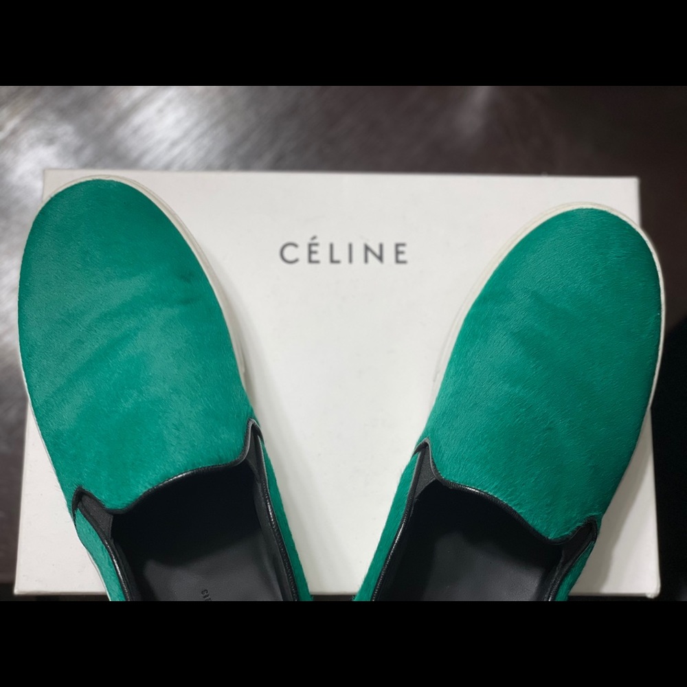 Celine Slip On Pony Hair 38.5 Like New Emerald - Picture 2 of 6